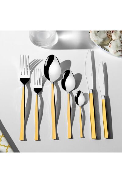 Hype Store Elegant Gold Plain 12 Person 89 Piece Leather Boxed Fork Spoon Kni...