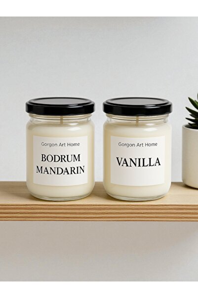 Gorgon Art Home 2’li Kokulu Cam Kavanoz Mum Seti – Bodrum Mandalina & Vanilya...