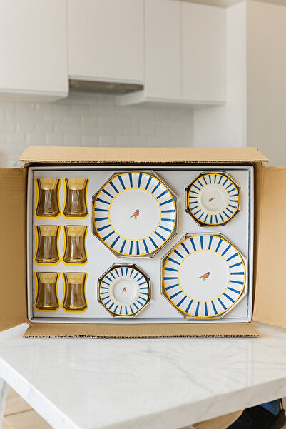 Paşabahçe 18 Parça Harencıya Pasta Takımı| 6 Adet Çay Bardağı Puantiyeli 6 Adet Çay Tabağı 6 Adet Pasta Tabağı