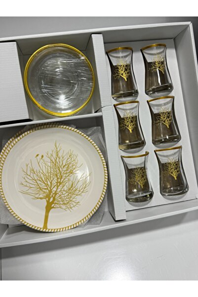 Hawve Altın Yaldızlı Yaşam Ağacı Motifli 18 Parça El İşçiliği Çay Seti