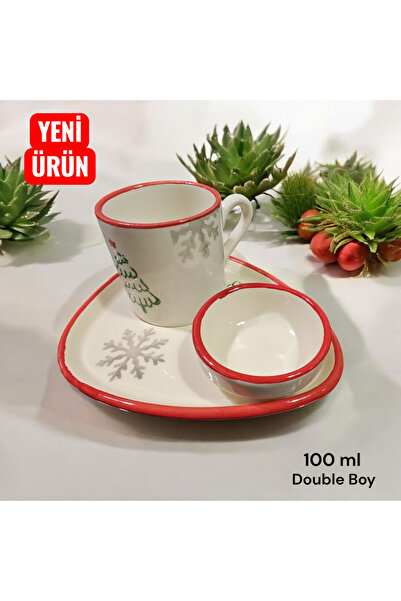 Ganita home Kahve Fincanı Yılbası Özel Seramik Lokumluk Hediyeli Kar Tane&Ağac Tek Kişilik