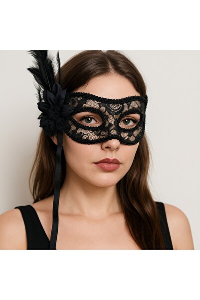 TOYFEST Lace Themed Tulle Feathered Floral Mask Black Eye Mask Stylish Party Costume Accessory
