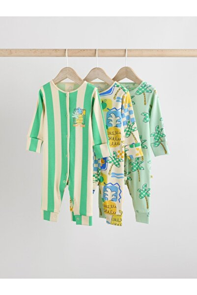 Next Baby Cotton Green Pineapple Patterned 3-Piece Romper Set