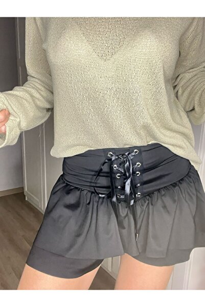 Linich&Co Lace-Up Corset Detailed High Waist Ruffled Shorts Skirt