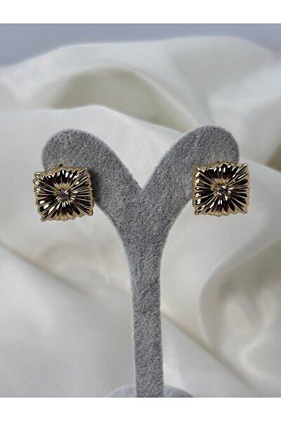 Uzak Işıklar أقراط فولاذية طراز باجيت مرصعة بحجر الزركون الذهبي الفولاذي