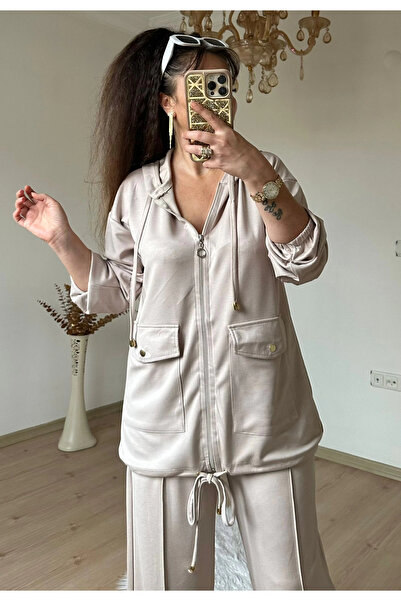 AZRA BUTİK Zippered Sports Set Beige
