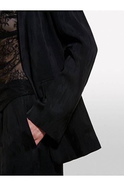 Sisley Viscose Lyocell Blend Lined Flap Collar Jacket Women's Black Jacket - 324A23Melw02A