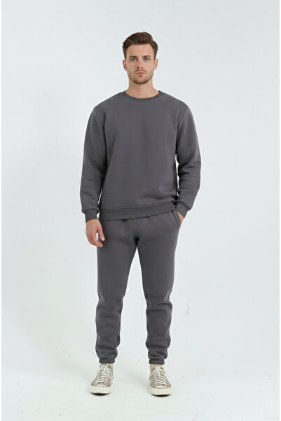 Sizce Moda Dark Smoked 3-Thread Combed Cotton Crew Neck Regular Tracksuit Set...