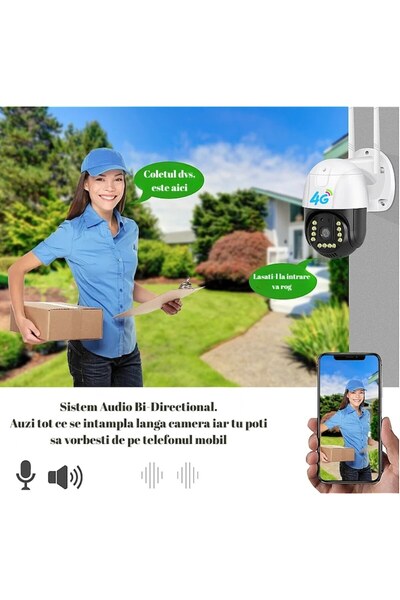 Jortan Cameră de supraveghere exterioară V380 4G SIM, Full HD 1080p, audio bidirecțional, PTZ, vedere nocturnă, albă