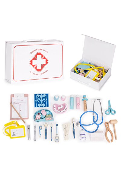 Generic Kutulu Ahşap Doktor ve Dişçi Seti – Montessori Waldorf stil meslek seti, Doğal ahşap eğitici oyuncak