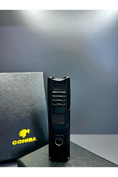 COHİBA 3 Torch Pürmüz Alevli Puro Sehpası ve Delicili Özel Üretim Profesyonel Çakmak