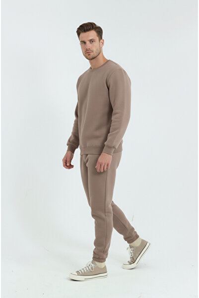 Sizce Moda Brown 3-Thread Combed Cotton Crew Neck Regular Tracksuit Set (Warm...