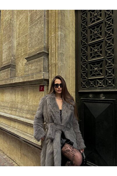 MODAGK Women's Long Faux Grey Fur