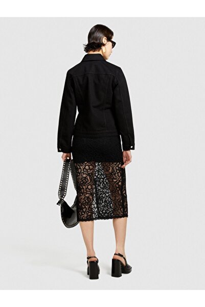 Sisley Cotton Blend Patch Pocket Snap Button Denim Jacket Women's Black Jacket - 324P2Tlaln04A