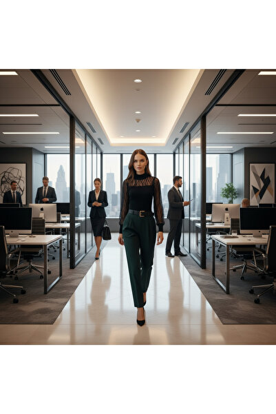 STYLENEST Women's Black Patterned Tulle Detailed Balloon Sleeve Corded Fabric Knitted Blouse