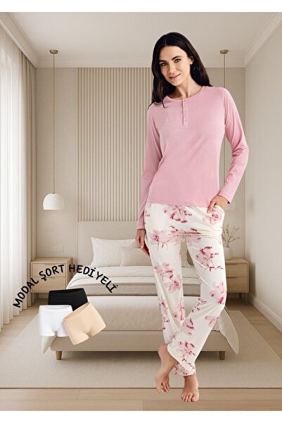 Pierre Cardin Long Sleeve Button down Crew Neck Modal Cotton Pajama Set Thcl55Pc