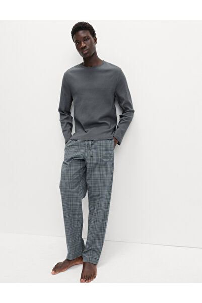 Marks & Spencer Saf Pamuklu Kareli Pijama Takımı