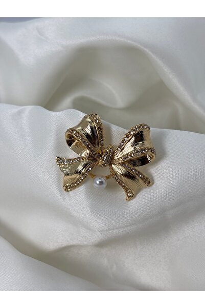 Uzak Işıklar Broş kurdele model zirkon taşlı incili pirinç kaplama