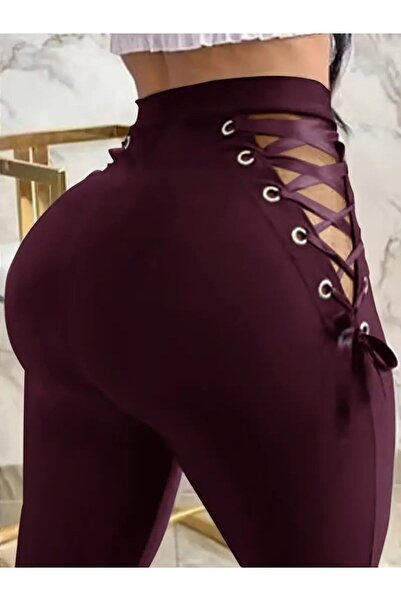 civetta Women's High Waist Cross Lace-Up Tulle Detailed Diver Leggings