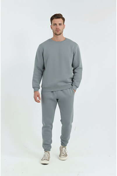 Sizce Moda Light Smoked 3-Thread Combed Cotton Crew Neck Regular Tracksuit Se...