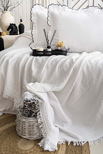 Çulha طقم غطاء سرير مزدوج من القطن 100%، أبيض اللون، ماركة فيونا