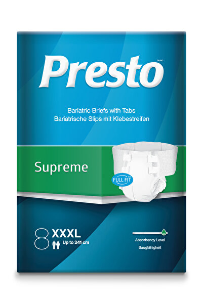 Presto Supreme Adult Diapers XXXL, 198 - 240cm, 8 pieces