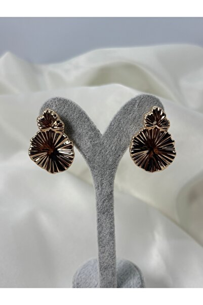 Uzak Işıklar Steel Earrings Double Flower Model Rose Gold
