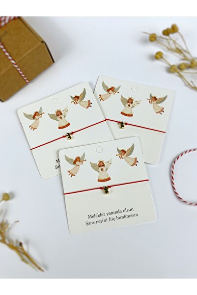 Atölye Merdiven Set of 3 Angel Card Friend Bracelets Red String Christmas Individually Gift Wrapped