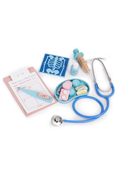 Generic Kutulu Ahşap Doktor ve Dişçi Seti – Montessori Waldorf stil meslek seti, Doğal ahşap eğitici oyuncak