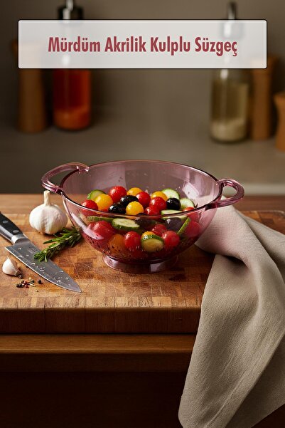 Mustran مصفاة أكريليك بلون البرقوق مقاس 23.5 × 30 سم مع مقابض - وعاء تصفية لل...