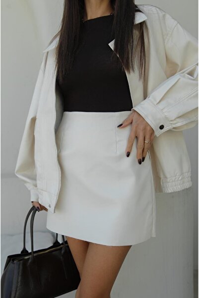 Havoş Ecru Will Leather Skirt with Shorts