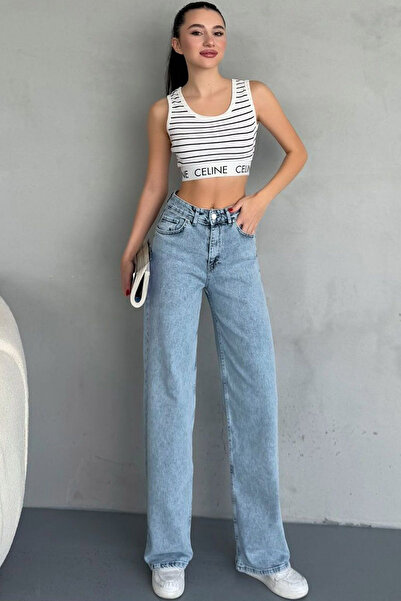 kleshus بنطلون جينز نسائي عالي الخصر من Çnr Miya جينز فضفاض قماش قابل للتمدد ...