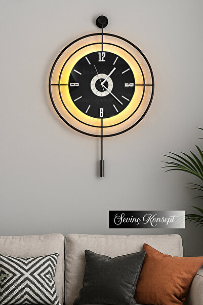 SEVİNÇ KONSEPT Led'li SİYAH Target NERO 24 (Büyük Boy 50*75 cm) Dekoratif Metal Duvar Saati