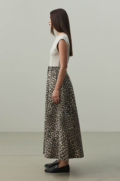Fahhar High Waist Jean Flared Skirt Leopard