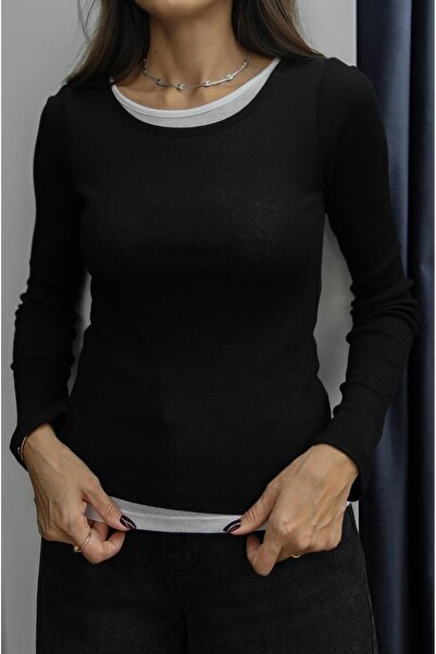 Havoş Black Double Layer Blouse