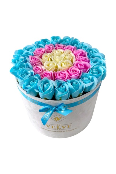 velve Aranjament Floral Majestic,trandafiri din sapun,albastru deschis,roz,al...