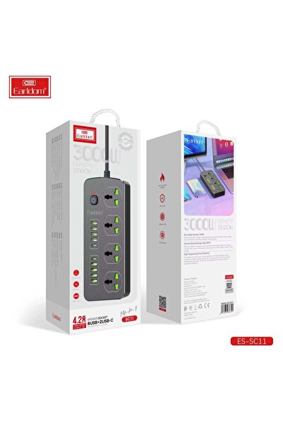Earldom EU Plug 3000W Extension Socket Surge Protection Power Strip Quick Charge USB Charger