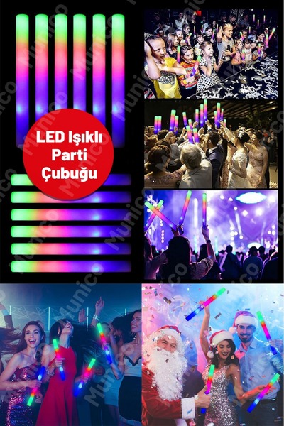 Munico Led Işıklı Sünger Parti Çubuğu 46 cm, Rengarenk Glow Etkili 3 Fonksiyo...