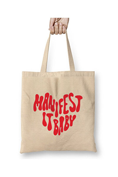 Toyaso Manifest It Baby White Tote Bag Τσάντα αγορών με μακρύ χερούλι Τσάντα ...