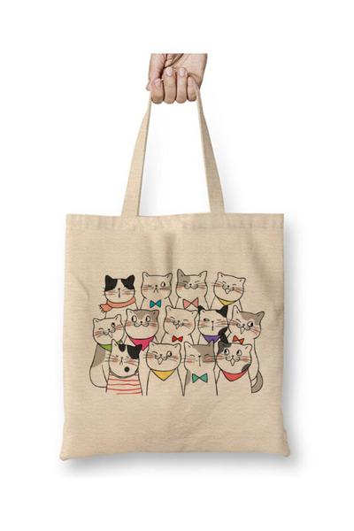 Toyaso Τσάντα αγορών Funny Cat Cat White Tote Bag με μακρύ χερούλι Τσάντα παρ...