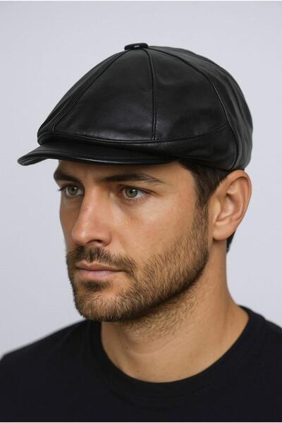 PaminBags Aksesuar Hakiki Deri Parçalı Kasket Şapka