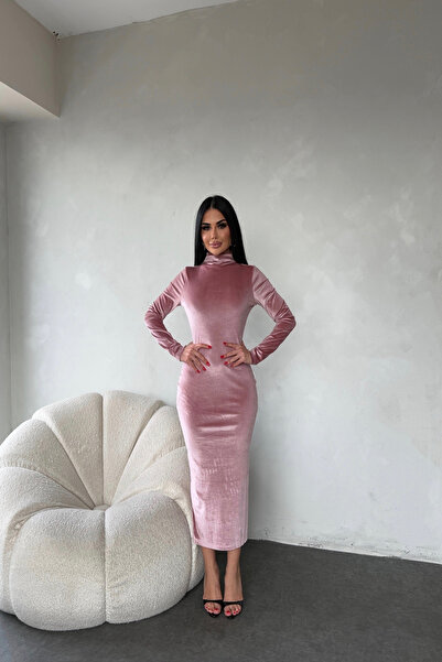 KAMACI BUTİK Fisherman Collar Velvet Pencil Dress