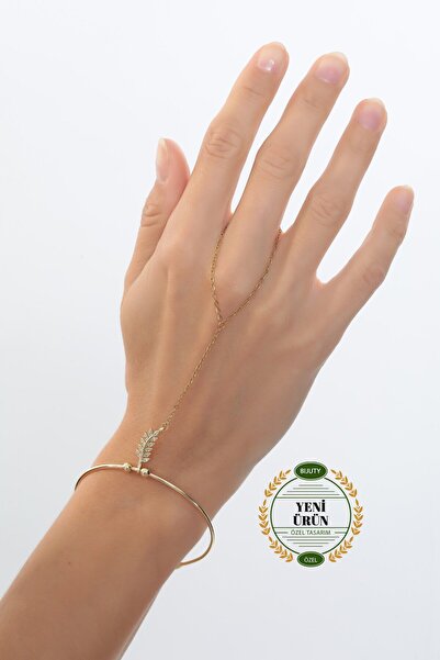 Bijuty Zeytin Yaprağı Özel Kelepçe Şahmeran Çelik - Altın Renk (SÜRPRİZ HEDİY...