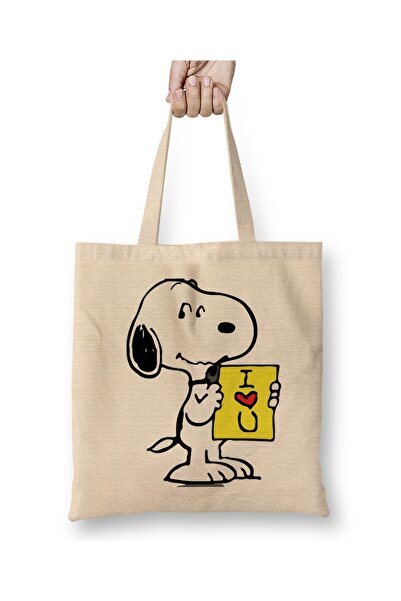 Toyaso Snoopy Peanuts I Love You Λευκή υφασμάτινη τσάντα με μακρύ χερούλι Τσά...