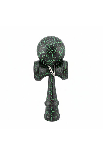 Berbis Kendama X Originala - Jucarie din Lemn, 18 cm, Design Cracked Negru-Verde