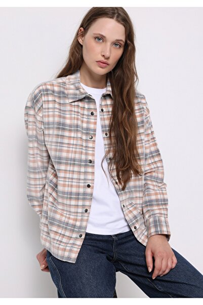 Colin's Сорочка з регулярним кроєм, коміром та довгими рукавами, бежева, в клітинку