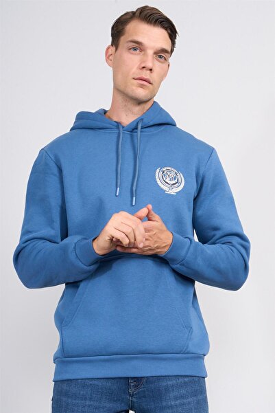 Çetinkaya Chester Polo 4227 3 İplik Kapüşonlu Baskılı İndigo Sweatshirt