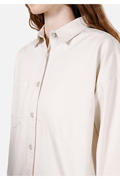 Colin's Regular Fit Shirt Neck Düz Kadın Ekru Uzun Kol Gömlek