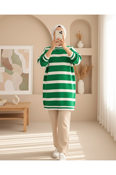 MissRunin Çizgili Kışlık Tesettür Triko Tunik