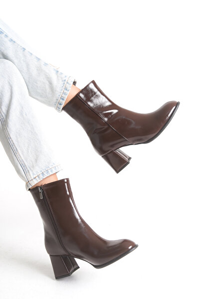 RİVONNA KADIN YANDAN FARMARLI 6CM KALIN TOPUKLU KADIIN BOT SİYAH KIRIŞIK RUGAN